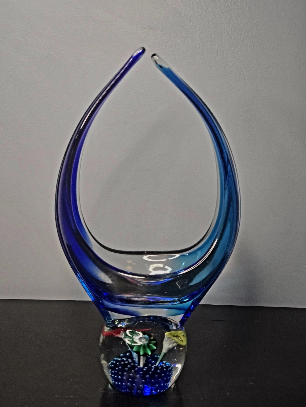 Frateli Toso/Murano Style Murrine Flower Paperweight Vase/Basket  11.25"/2.5 LBS